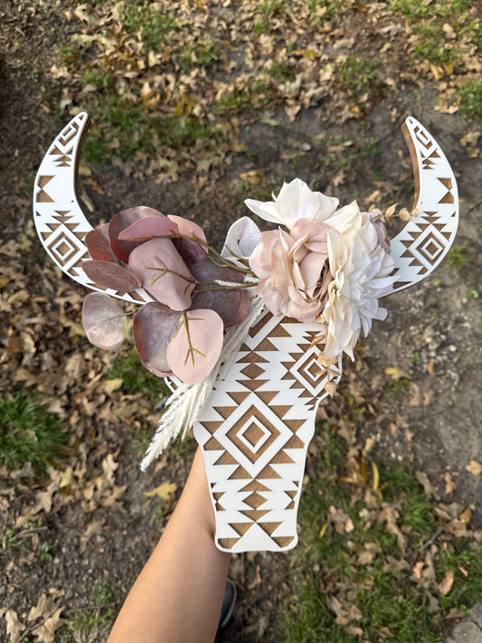 Aztec Pattern Cow Head with Floral