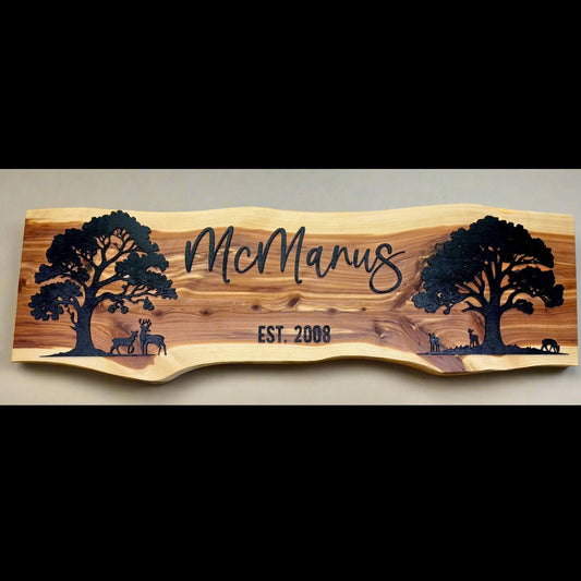 Live Edge Cedar Family Name Sign